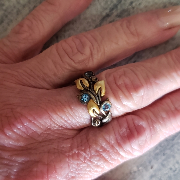 18kt Gold and SILVER Barbara Bixby Vine and Leaf Topaz ring size 7.5 - Picture 9 of 11